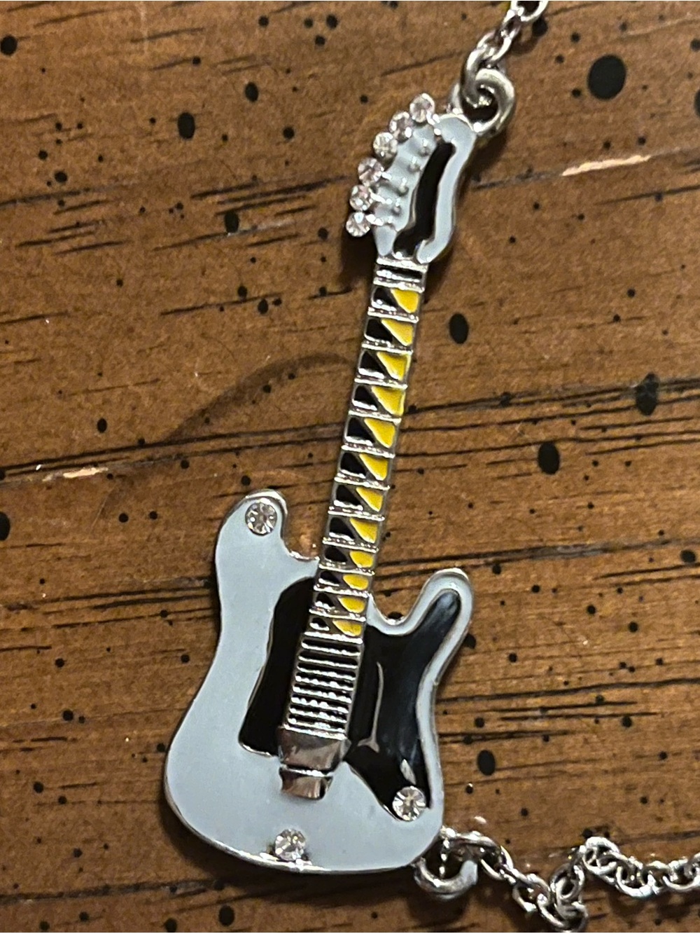 Cookie Lee Silver Tone Guitar Charm Pendant Necklace Silver Plated Curb Chain